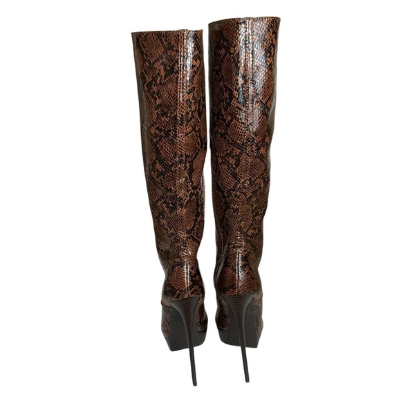 Noela Brown Snakeskin Lace Up Knee High Platform Stiletto Boots Zip Side 7.50 - Picture 13 of 16